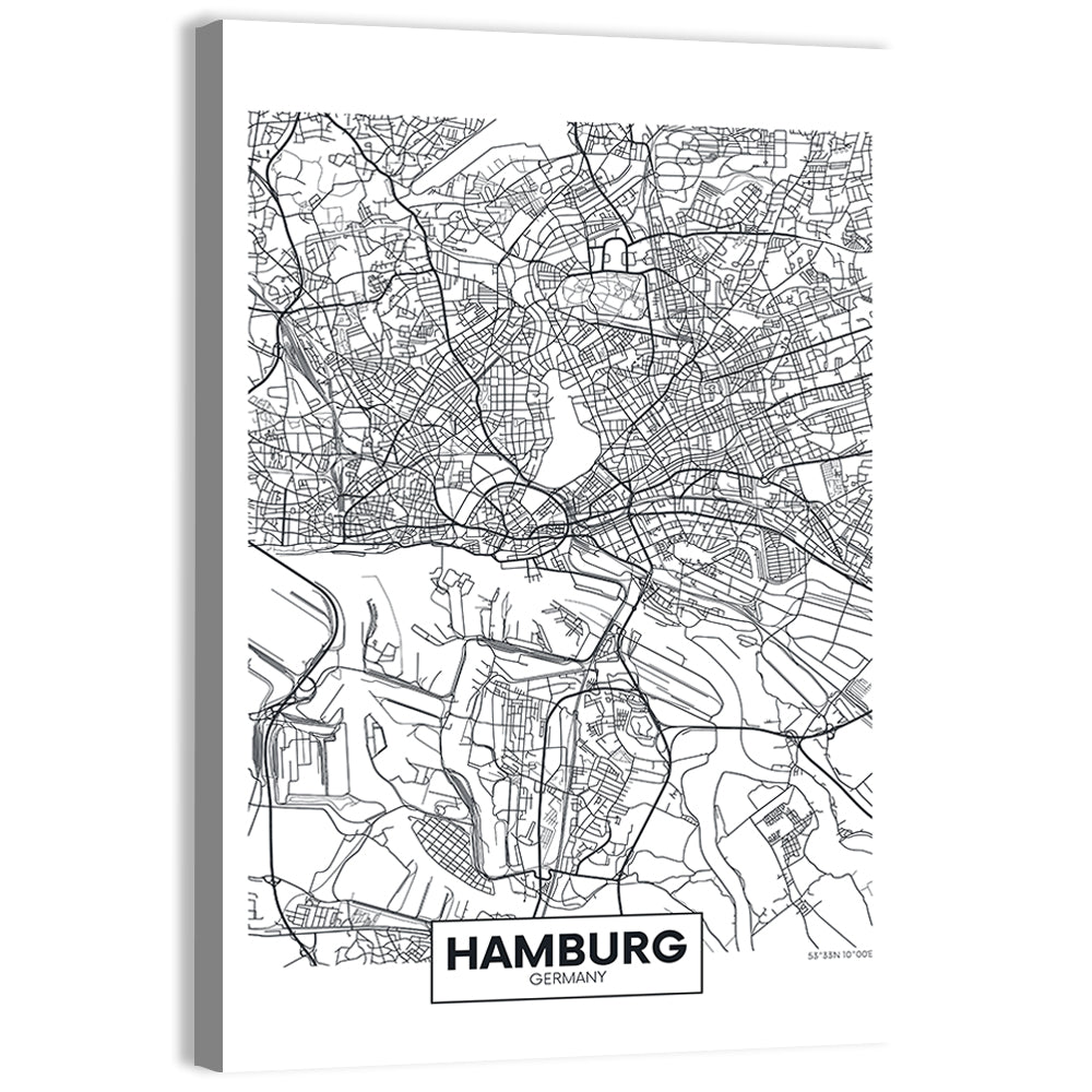 Hamburg City Map Wall Art, canvas print, portrait