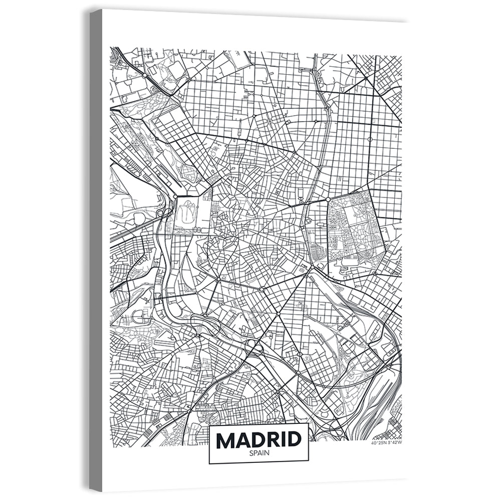 Madrid City Map Wall Art, canvas print, portrait