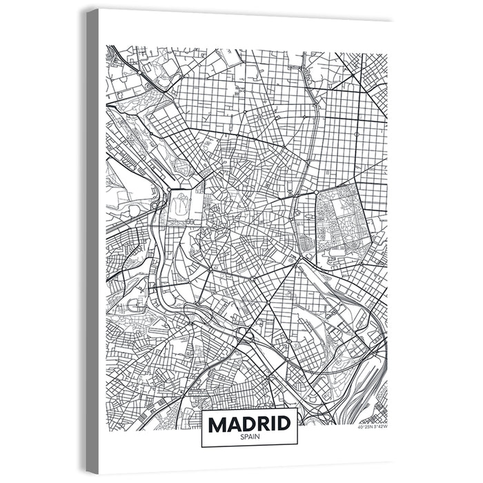 Madrid City Map Wall Art as a canvas print