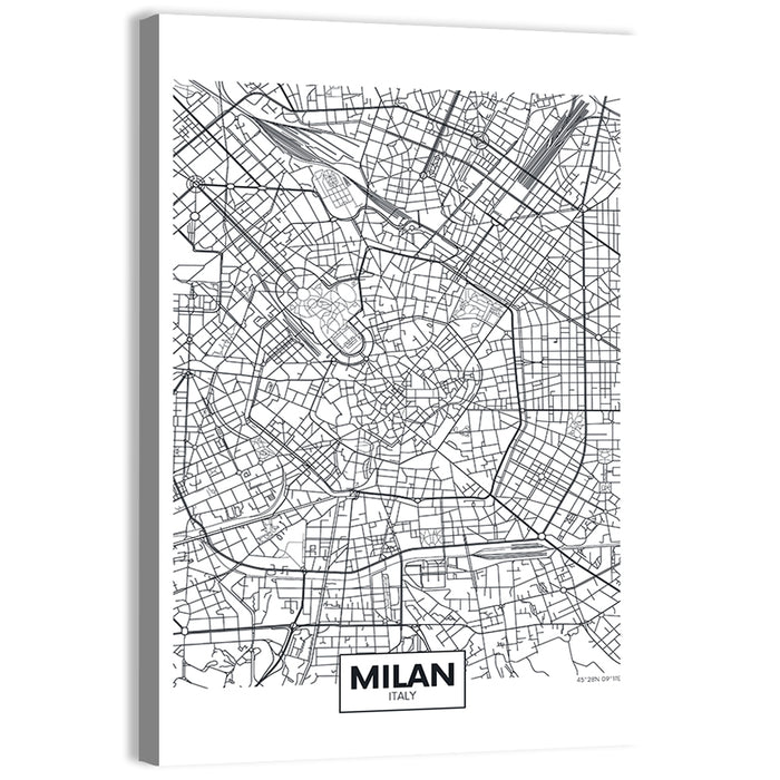 Milan City Map Wall Art as a canvas print
