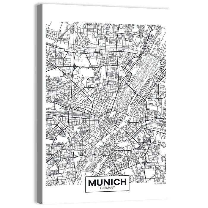 Munich City Map Wall Art as a canvas print