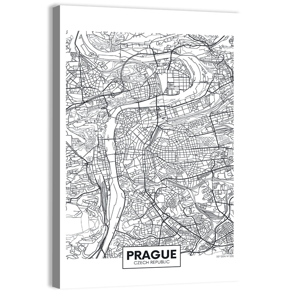 Prague City Map Wall Art, canvas print, portrait