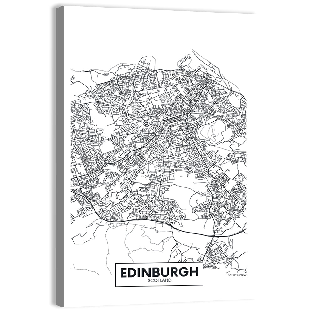 Edinburgh City Map Wall Art, canvas print, portrait