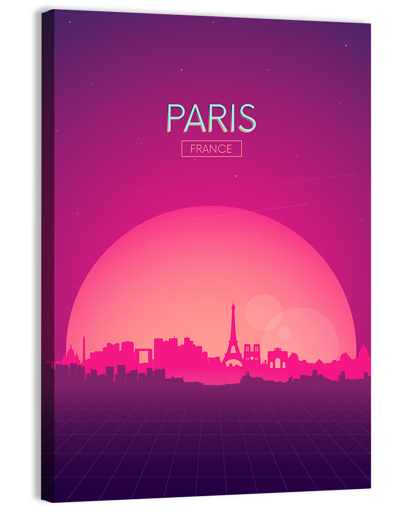 Paris Synthwave Skyline Wall Art, canvas print, portrait