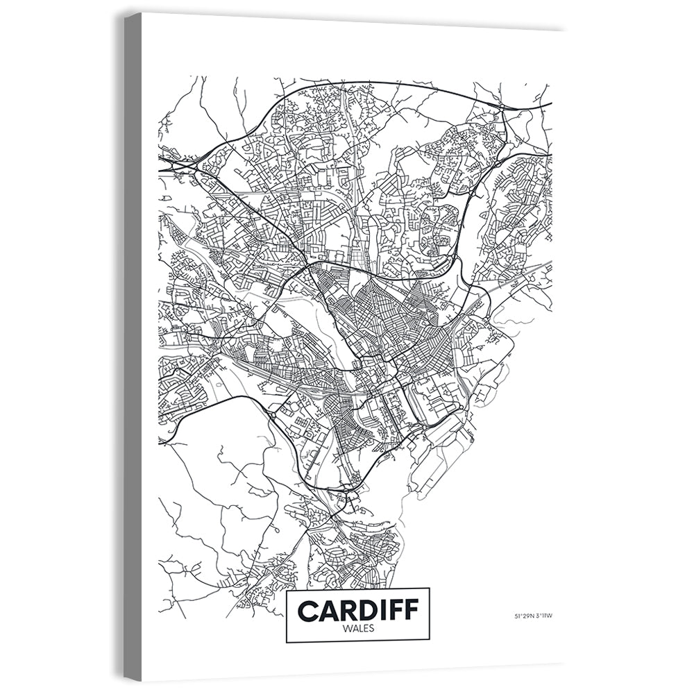 Cardiff City Map Wall Art, canvas print, portrait