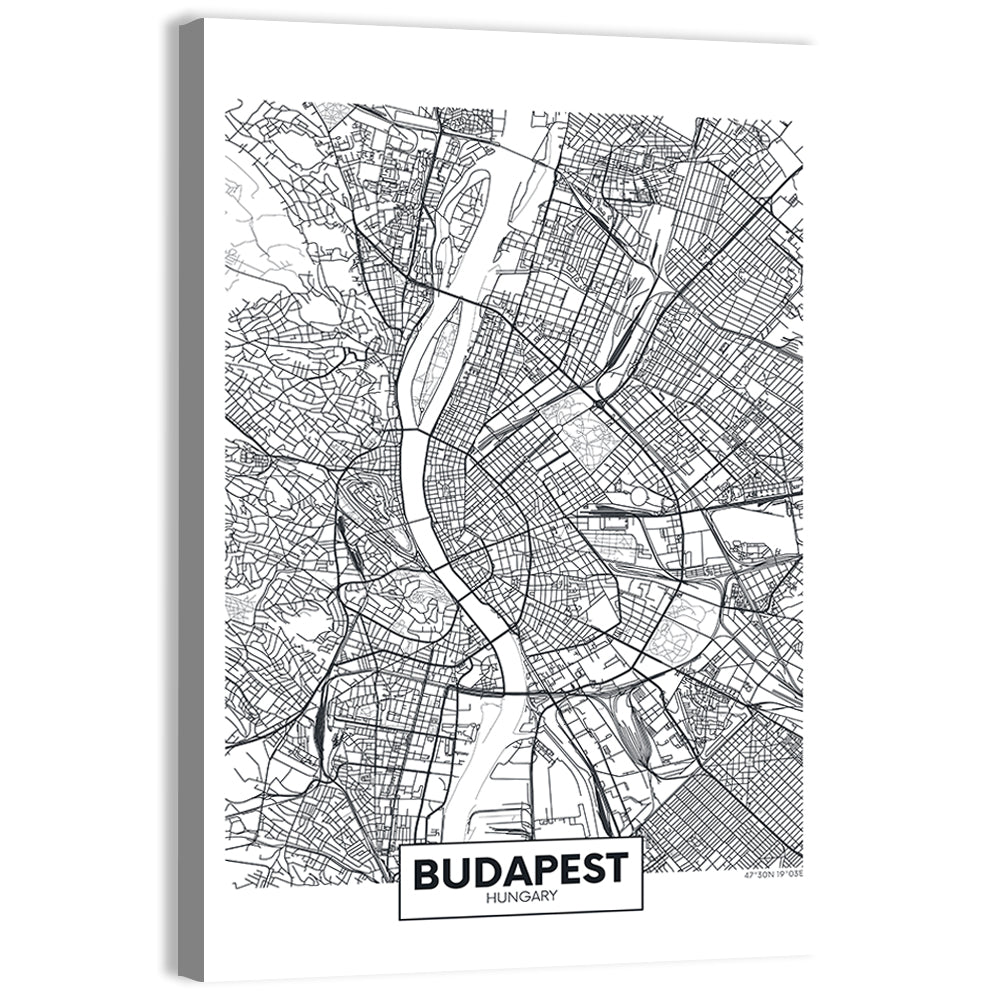 Budapest City Map Wall Art, canvas print, portrait