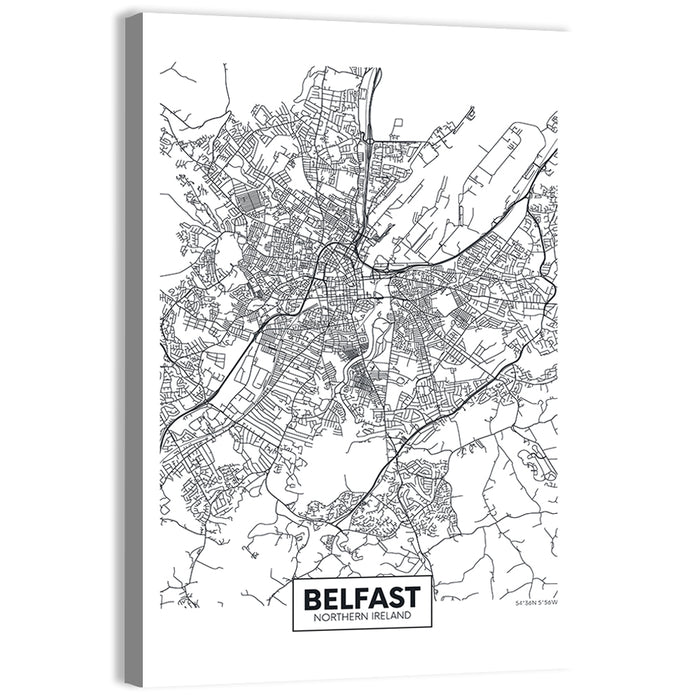 Belfast City Map Wall Art as a canvas print