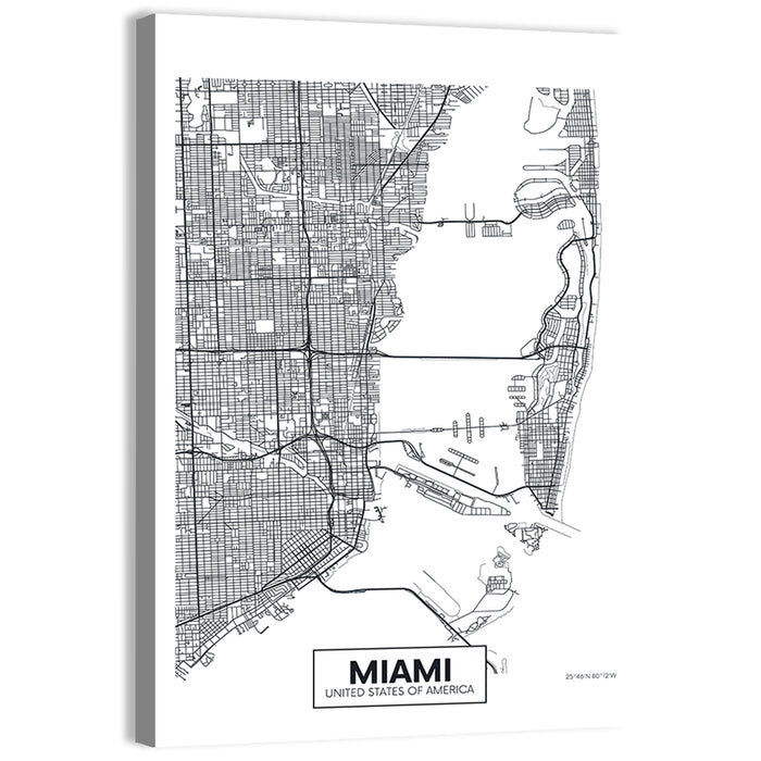 Miami City Map Wall Art as a canvas print