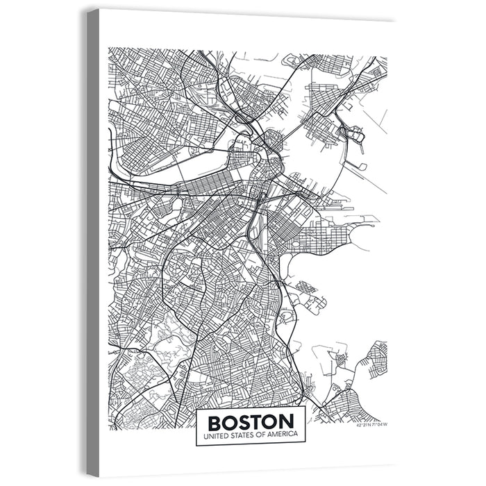 Boston City Map Wall Art as a canvas print