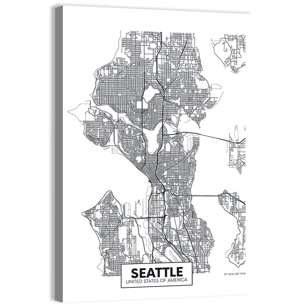 Seattle City Map Wall Art, canvas print, portrait