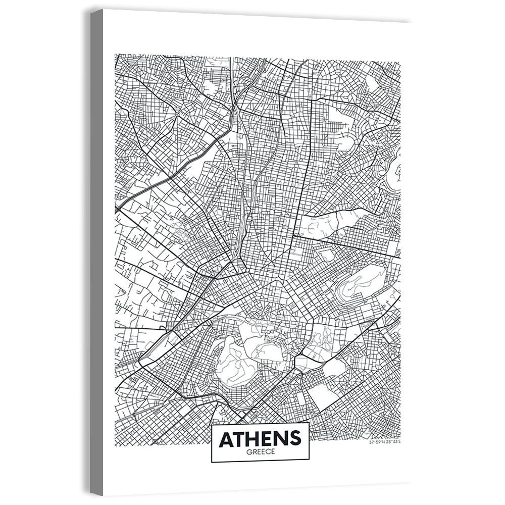 Athens City Map Wall Art