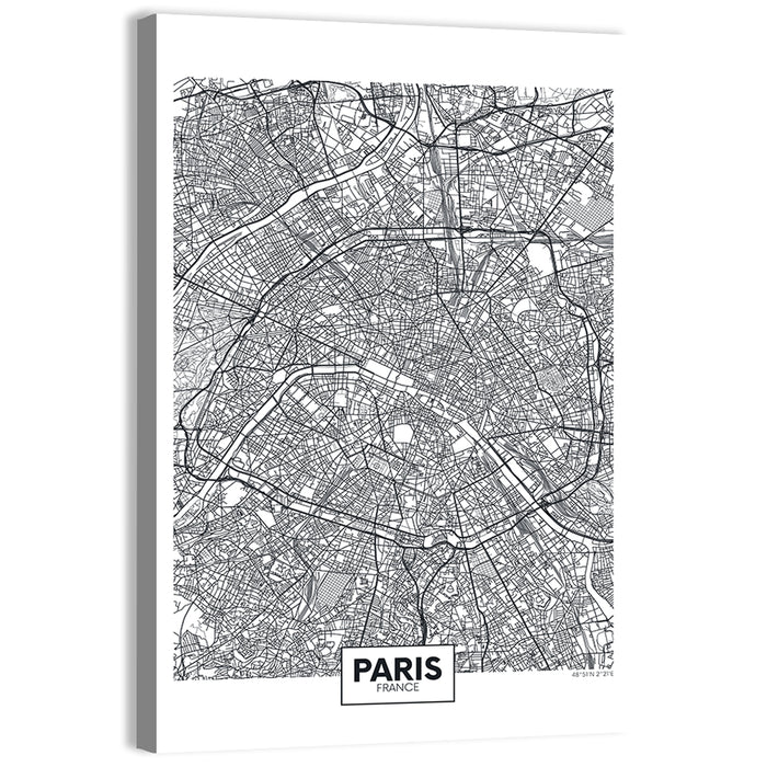 Paris Street Network Map Wall Art as a canvas print