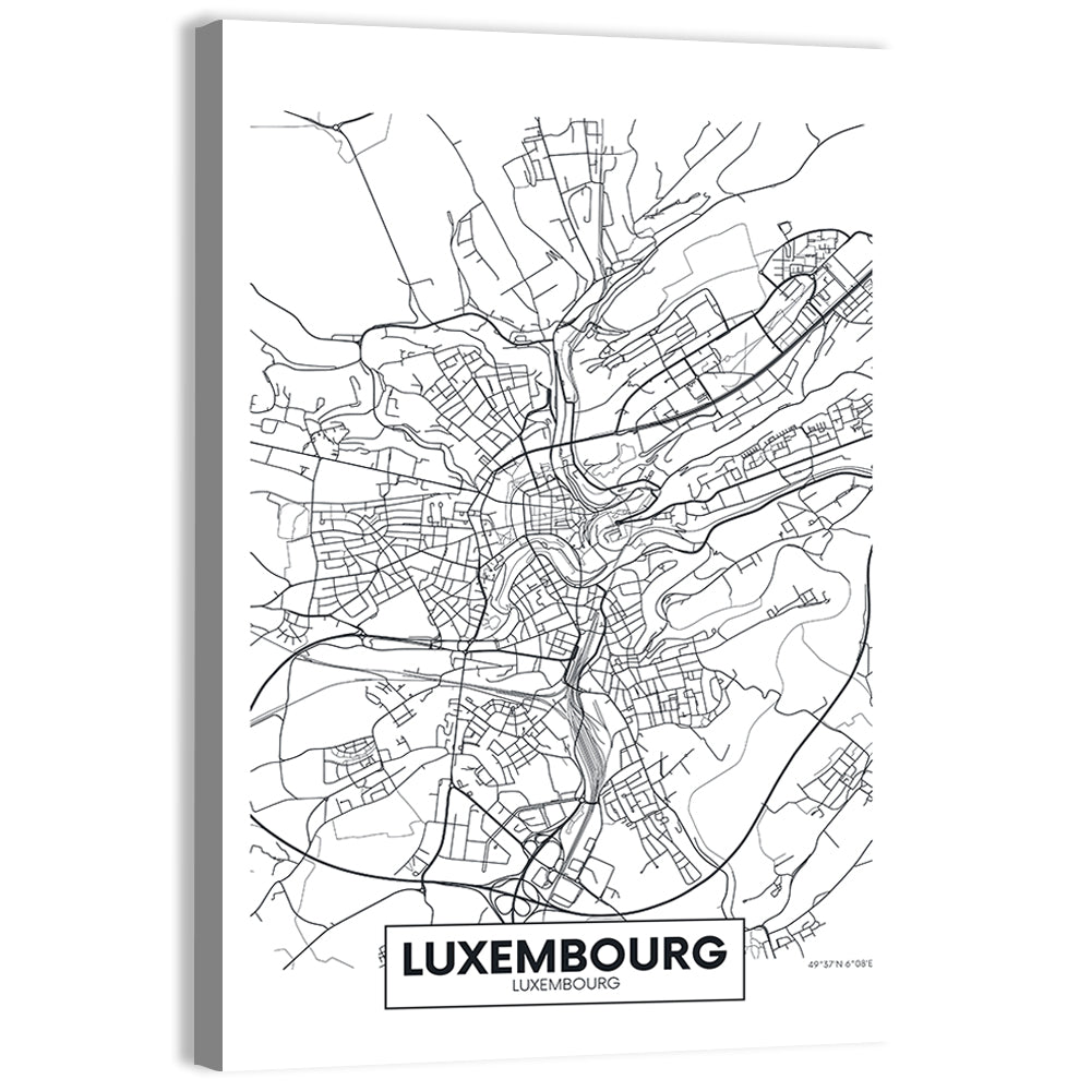 Luxembourg City Map Wall Art, canvas print, portrait