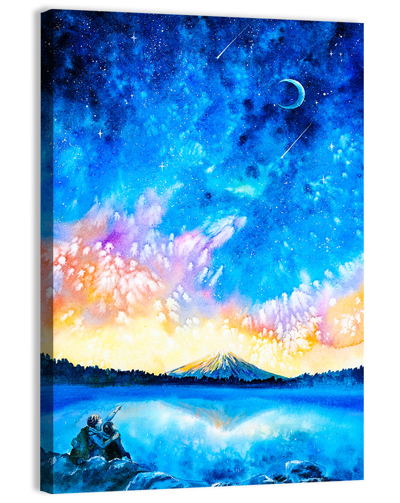 Starry Night Mountain Lake Wall Art, canvas print, portrait