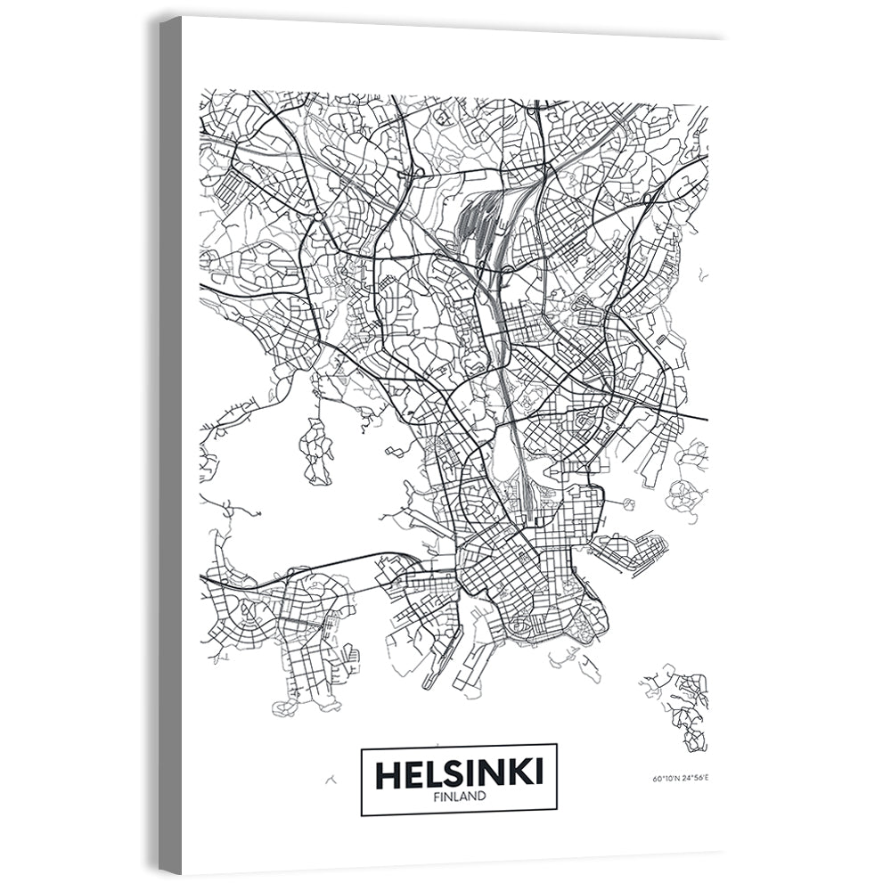 Helsinki Street Grid Map Wall Art, canvas print, portrait