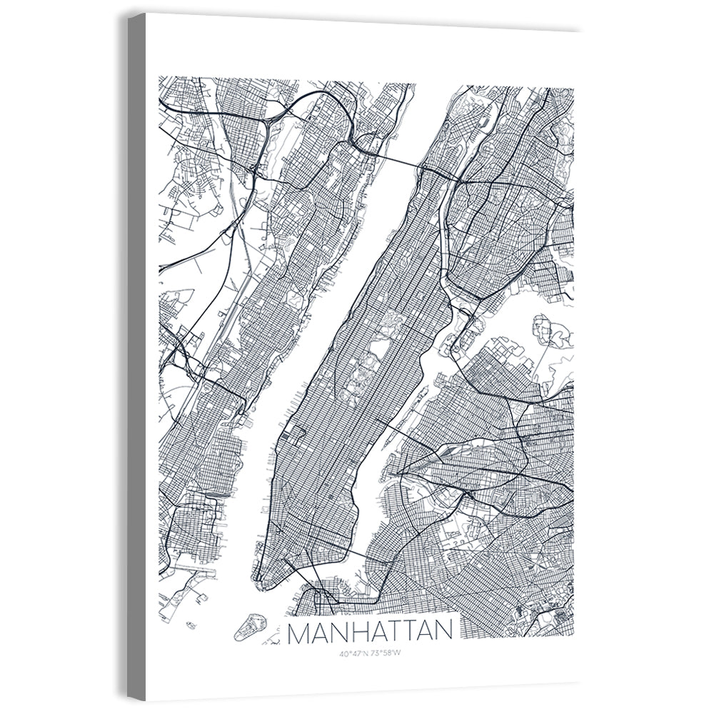 Manhattan Island Map Wall Art, canvas print, portrait