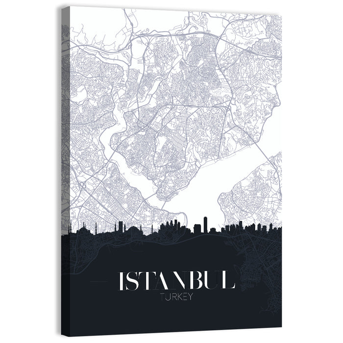 Istanbul Map and Skyline Wall Art as a canvas print