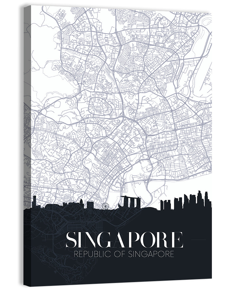 Singapore City Map Silhouette Wall Art, canvas print, portrait