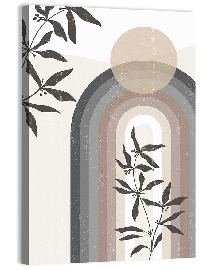 Taupe Rainbow Botanical Arch Wall Art as a canvas print