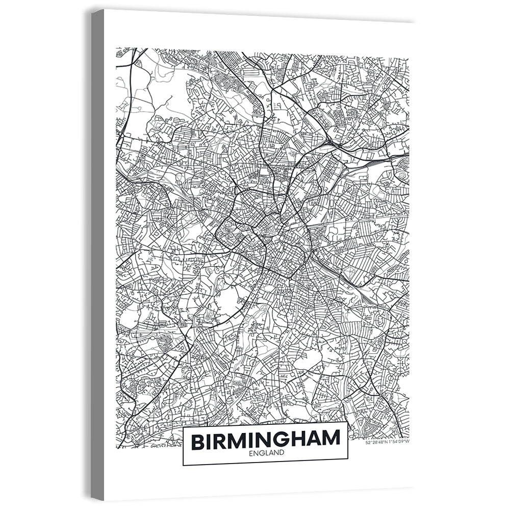 Birmingham Minimalist City Map Wall Art, canvas print, portrait