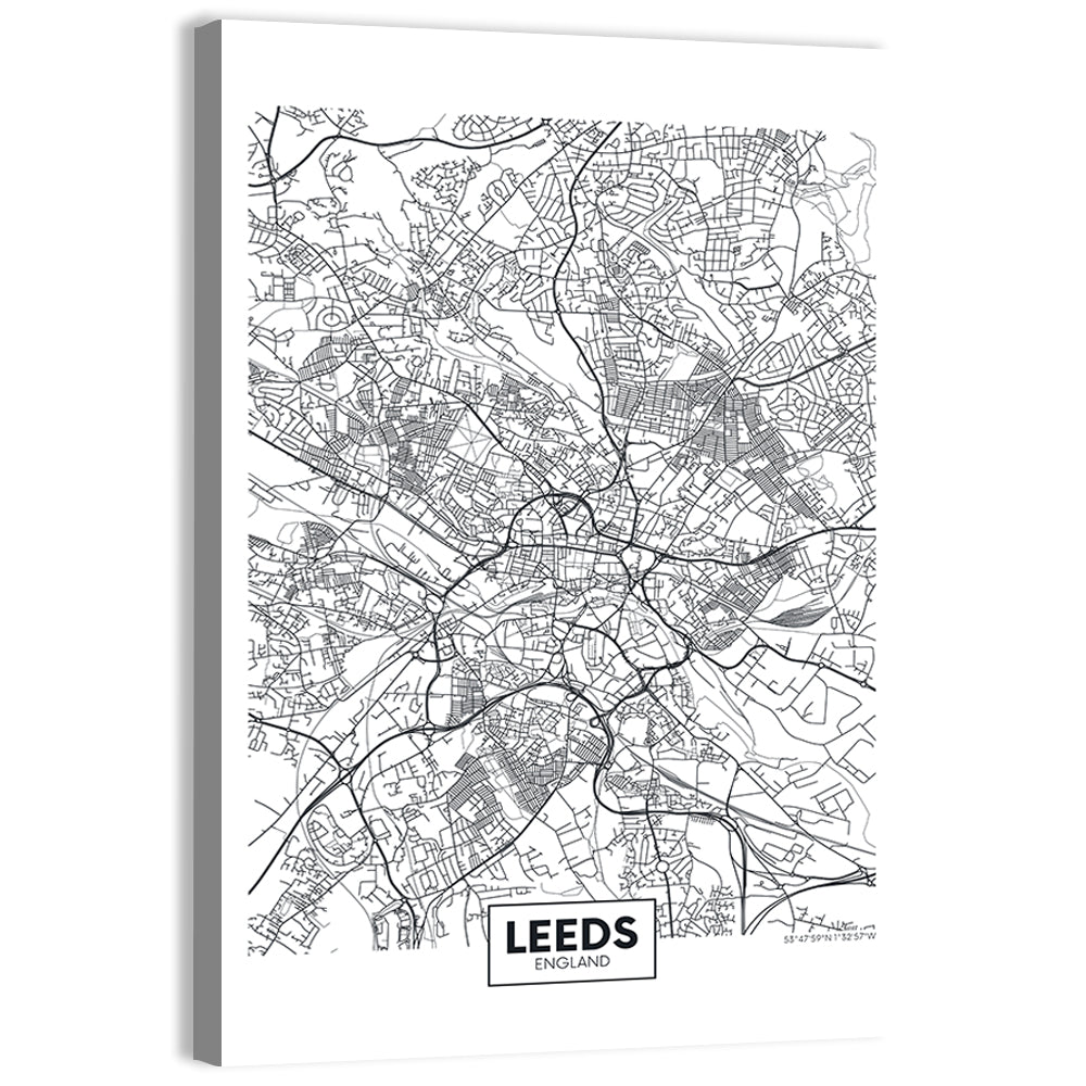 Leeds Street Map Wall Art, canvas print, portrait