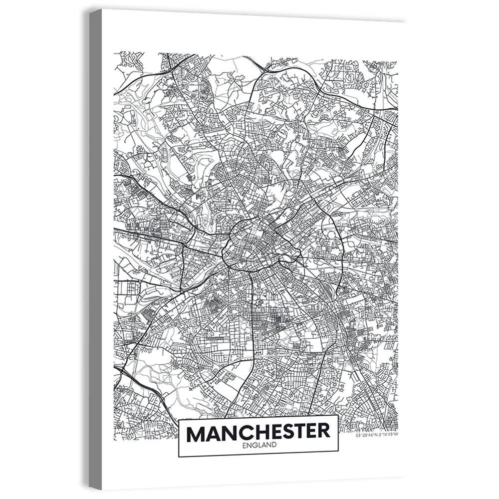 Manchester City Map, Minimalist Wall Art, canvas print, portrait