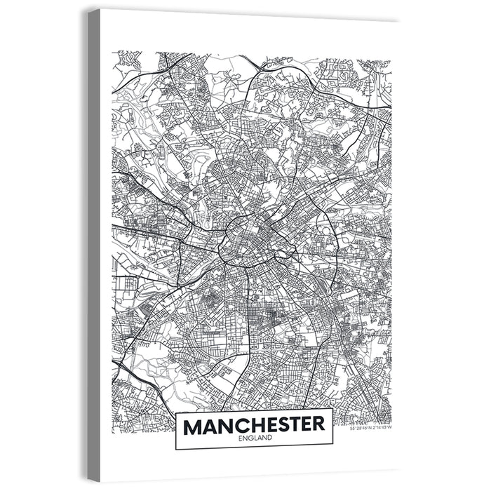 Manchester City Map, Minimalist Wall Art as a canvas print