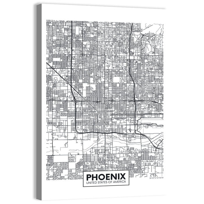 Phoenix Street Grid Map Wall Art as a canvas print