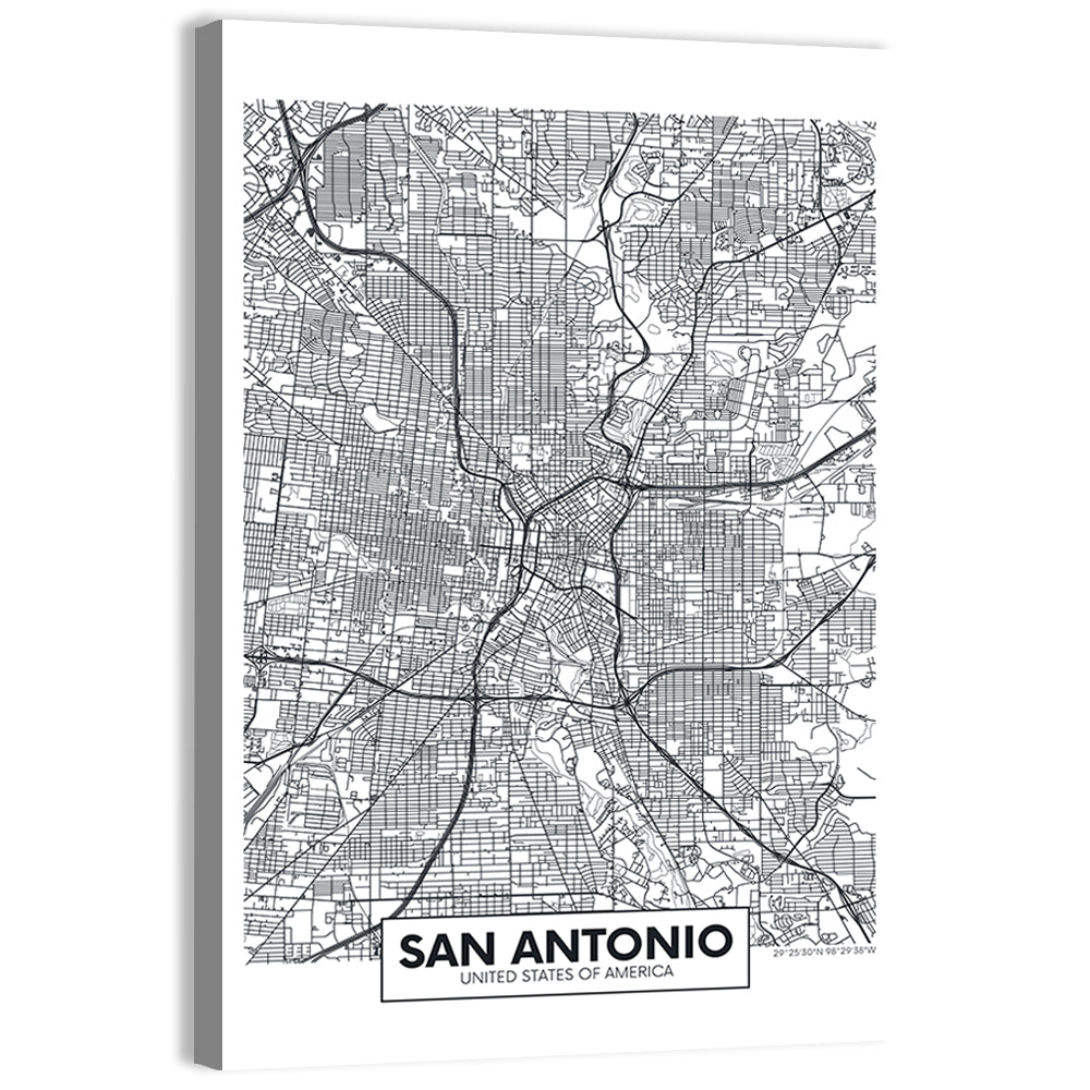 San Antonio Minimalist City Map Wall Art, canvas print, portrait