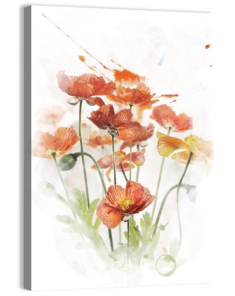 Orange Poppy Cluster Wall Art, canvas print, portrait