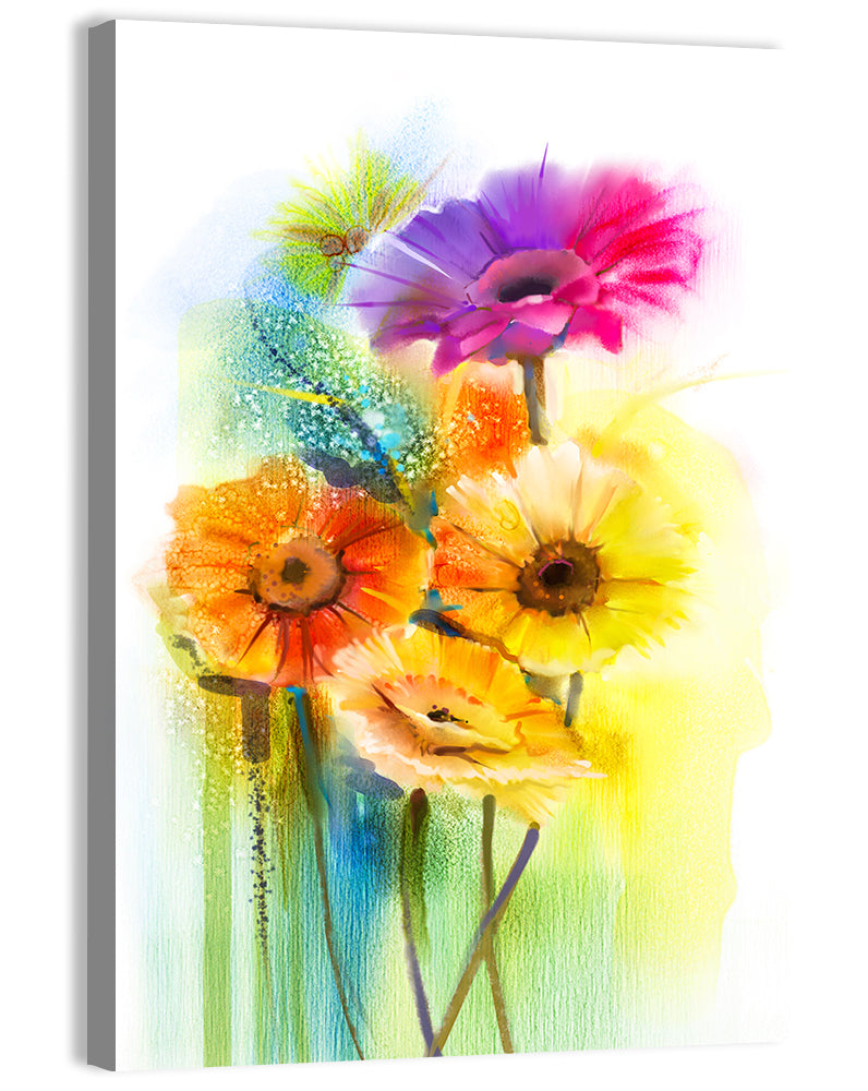 Gerbera Daisy Watercolor Bouquet Wall Art, canvas print, portrait