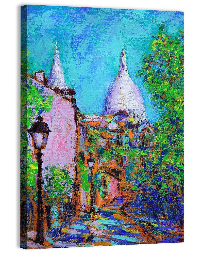 Montmartre Street with Sacre Coeur Dome Wall Art, canvas print, portrait