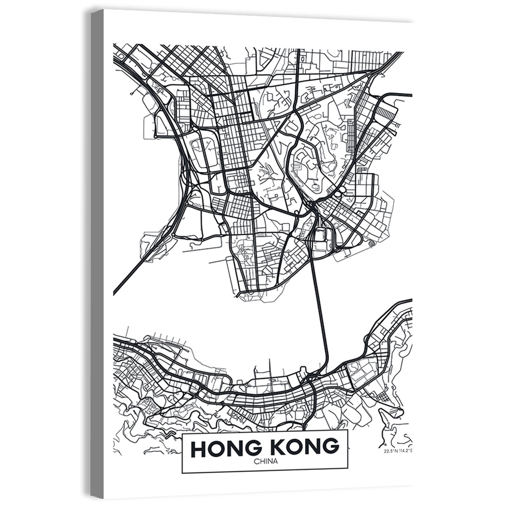 Hong Kong Aerial Map Wall Art, canvas print, portrait