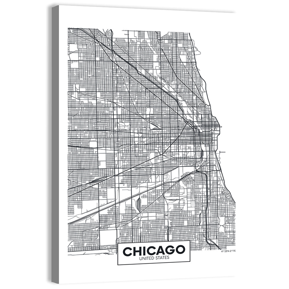 Chicago Street Grid Map Wall Art, canvas print, portrait
