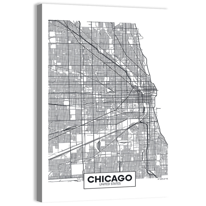Chicago Street Grid Map Wall Art as a canvas print