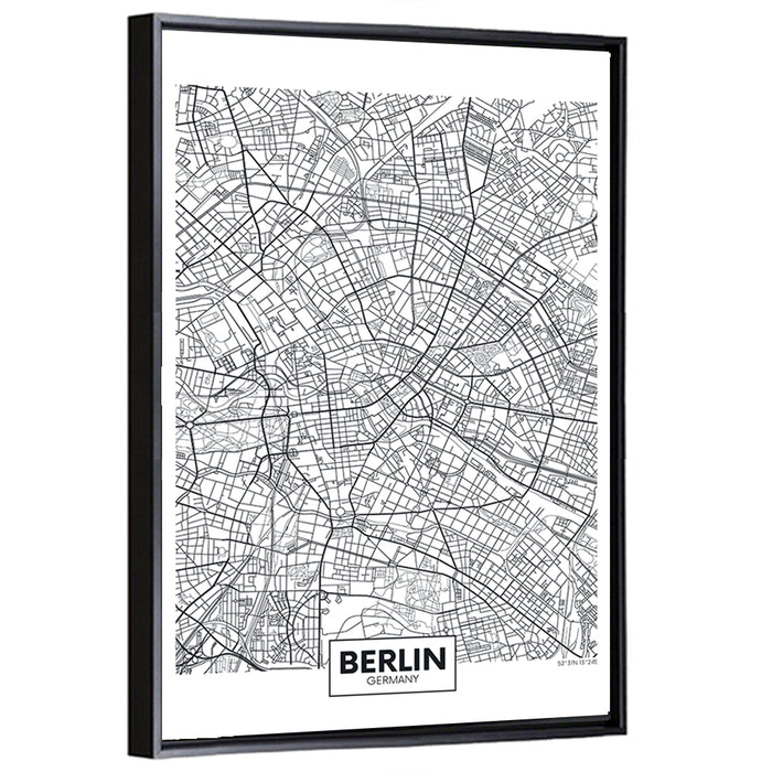 Berlin Map with Coordinates Wall Art as a framed canvas