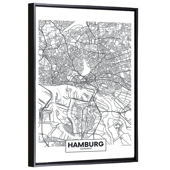 Hamburg City Map Wall Art as a framed canvas