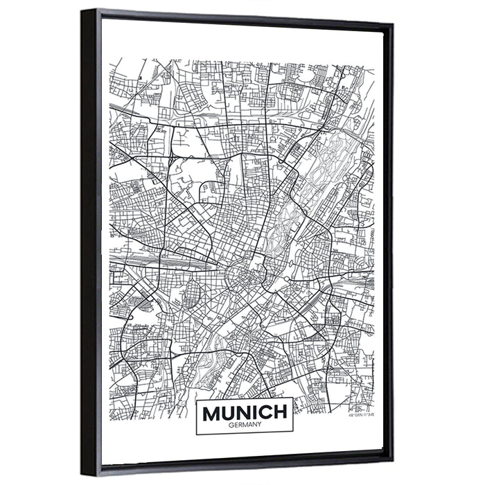 Munich City Map Wall Art as a framed canvas