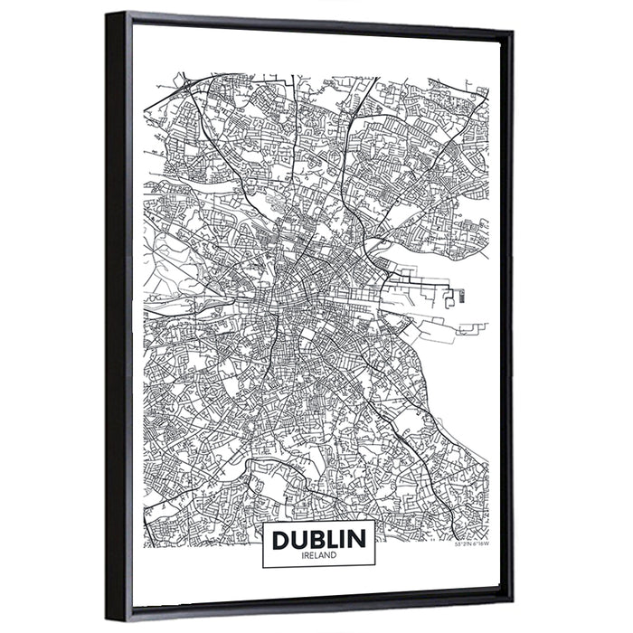Dublin City Map Wall Art as a framed canvas