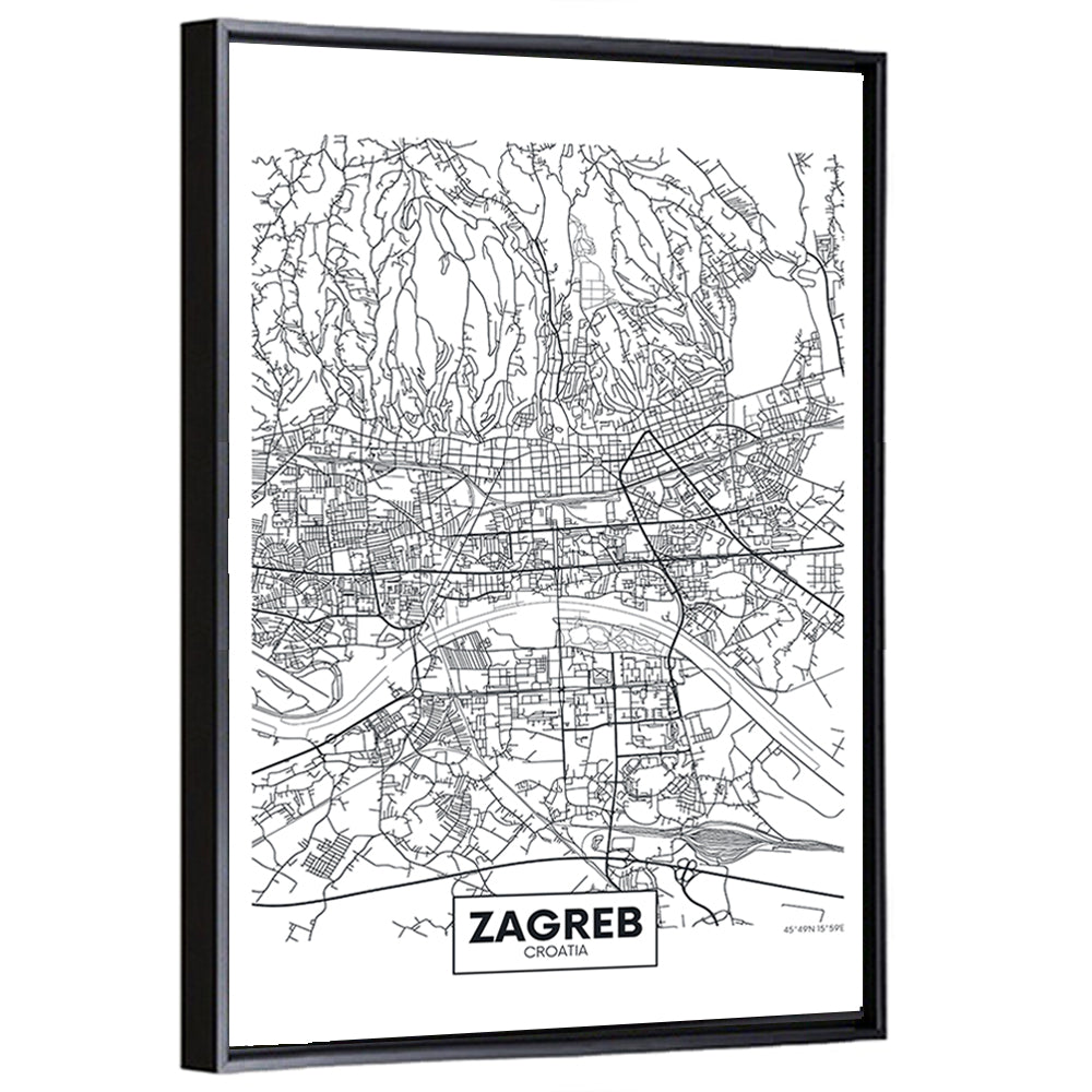 Zagreb City Map Wall Art