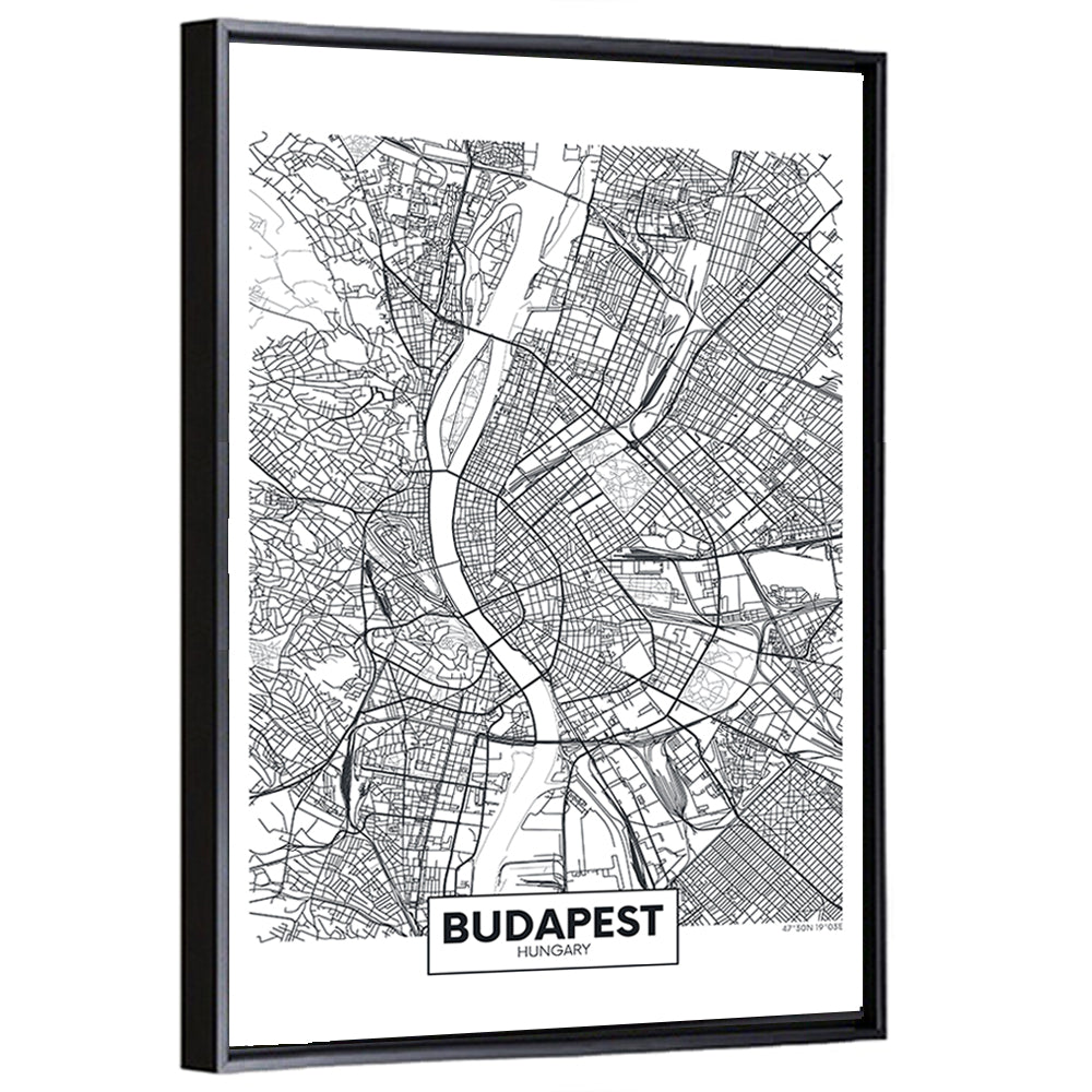 Budapest City Map Wall Art
