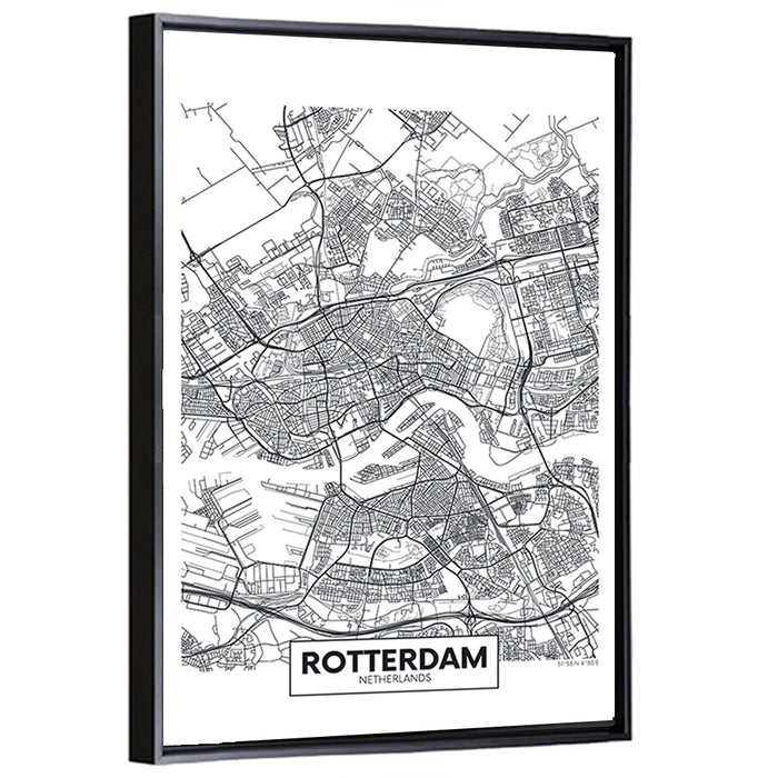 Rotterdam City Map Wall Art as a framed canvas