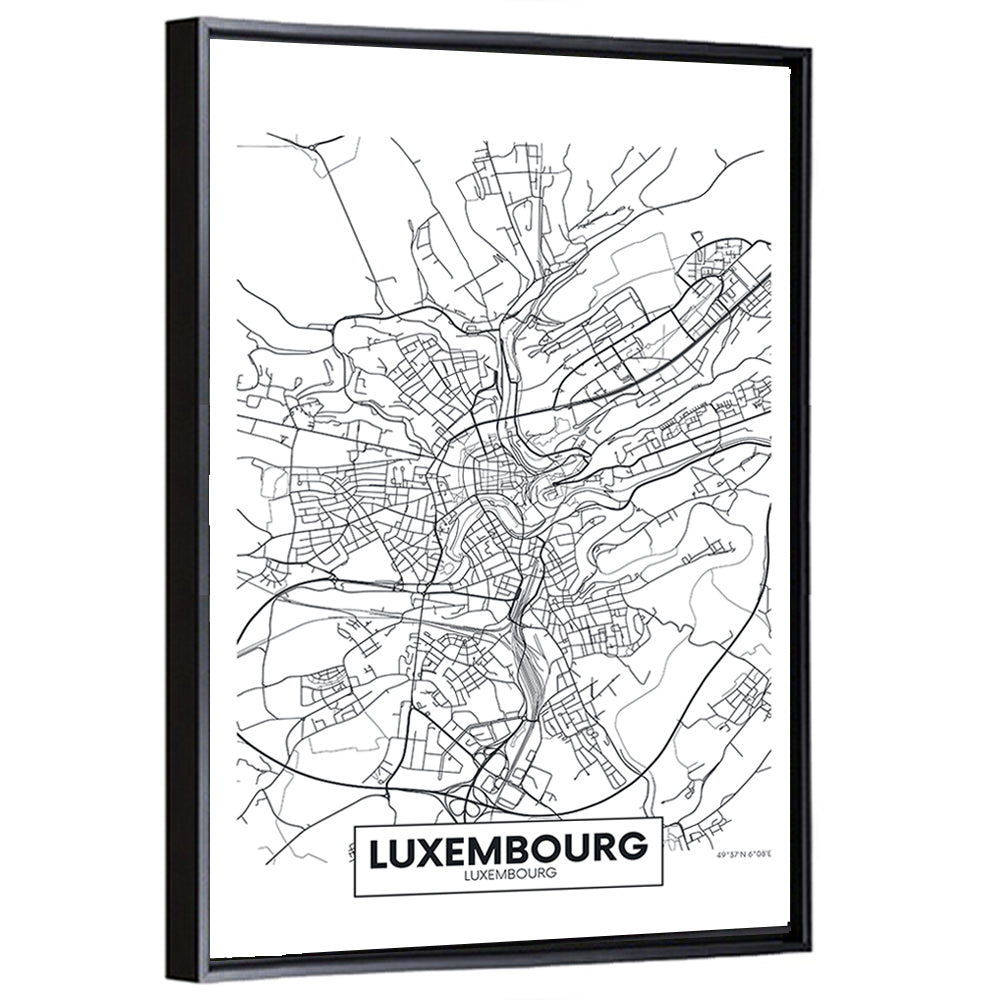 Luxembourg City Map Wall Art, framed canvas, portrait