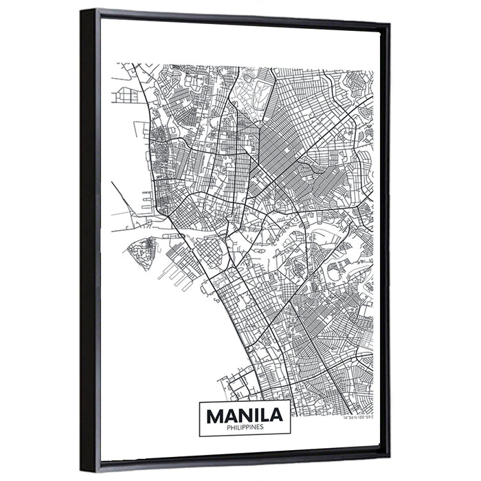 Manila Minimalist City Map Wall Art as a framed canvas