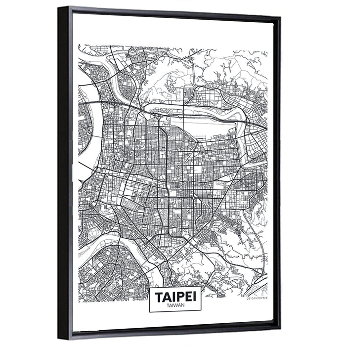 Taipei Street Grid Map Wall Art as a framed canvas
