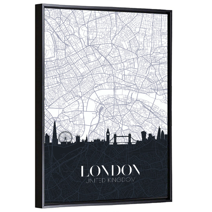 London Skyline Map Wall Art as a framed canvas
