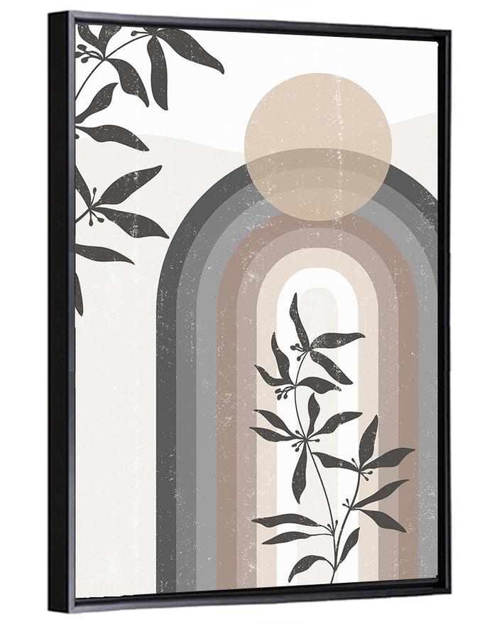 Taupe Rainbow Botanical Arch Wall Art as a framed canvas