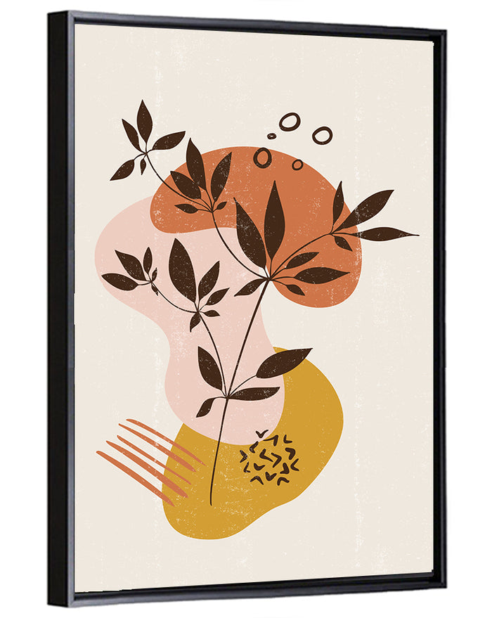 Mid-century Botanical Minimalist Wall Art as a framed canvas
