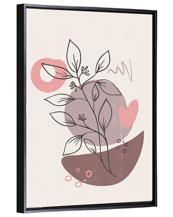 Mauve Botanical Line Wall Art as a framed canvas