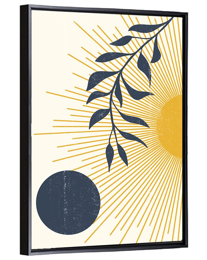 Textured Sun and Moon Abstract Wall Art as a framed canvas